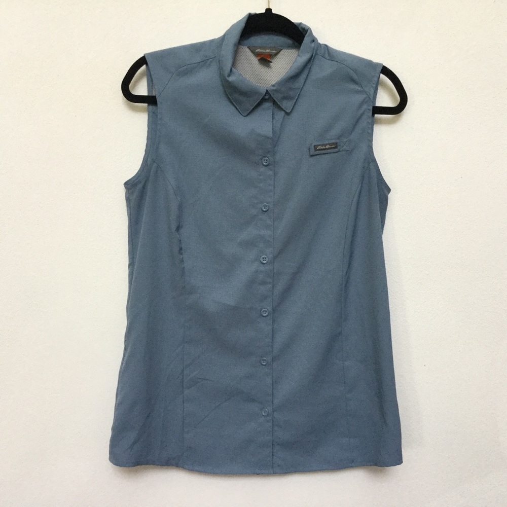 Eddie Bauer Free Dry Blue Sleeveless Button Down Vented Top Size S Outdoor